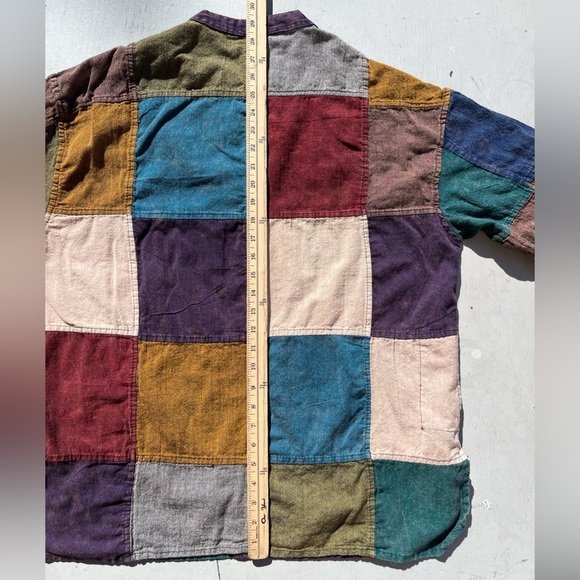 Men's Nepal Shirt Multicolor Patchwork L/XL India Hippie Yoga Namaste Spiritual - Picture 12 of 13